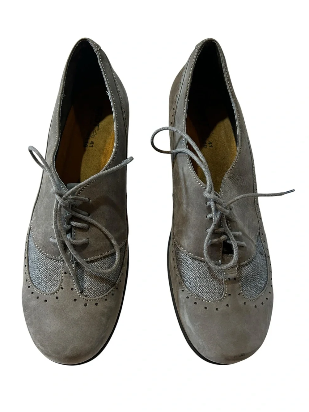 NAOT Gray Nubuck Leather Oxford Heels Tweed Lace-Up Comfort Shoes Women’s EU 41
